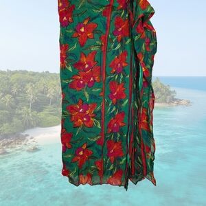 Sarong Green and Red Orchid Wrap Cover Up